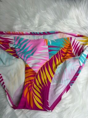 Tropical Leaf Print Bikini Bottoms - Pink Multicolor